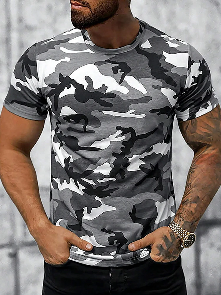 Men T Shirt Casual Hot Fashion Crew Neck Slim Camo Casual Sports T Shirt Hawaiin Shirts For Men