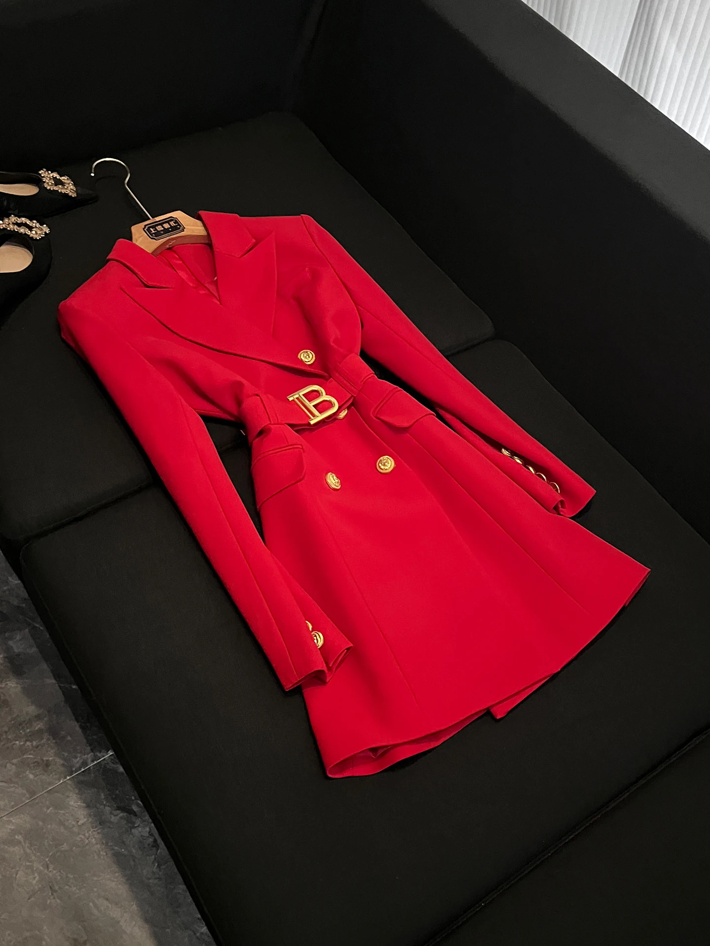 

Spring 2026 Commute Red Slim Fit Dr Double Button l Waist High Waist Profional Suit Polyester Fiber Long Sve Z...