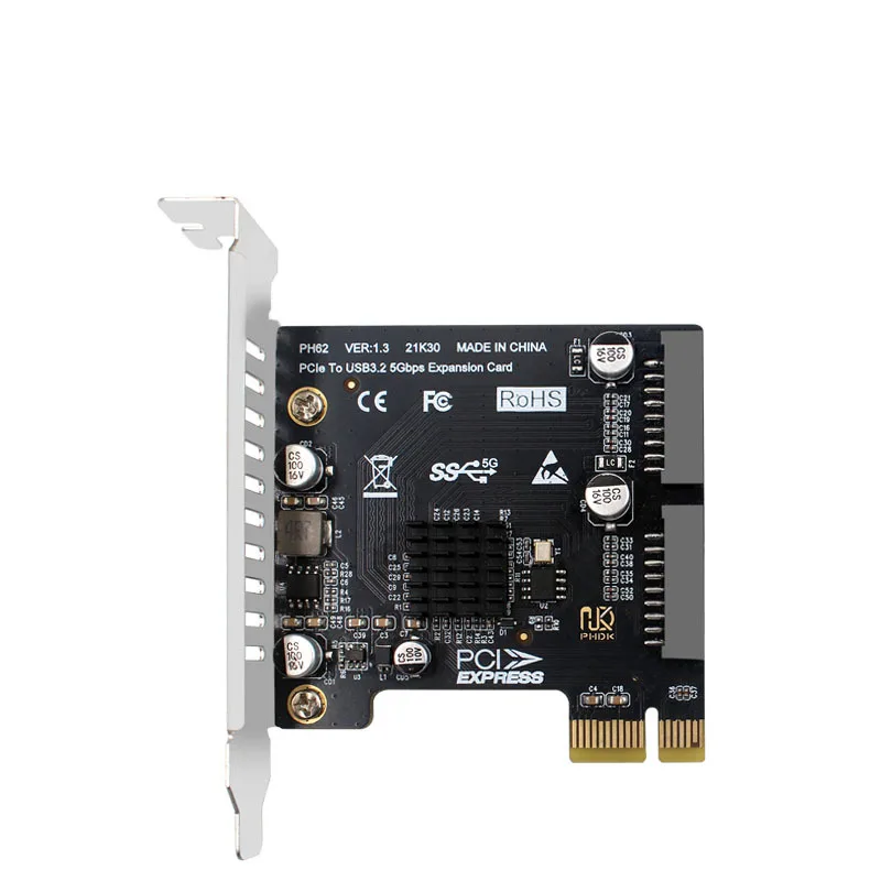 PCIe to USB3.0 Dual 19/20 Pin Connector for Front Panel Card USB 3.0 19P/20P Header Interface PCI-E X1 Adapter Card