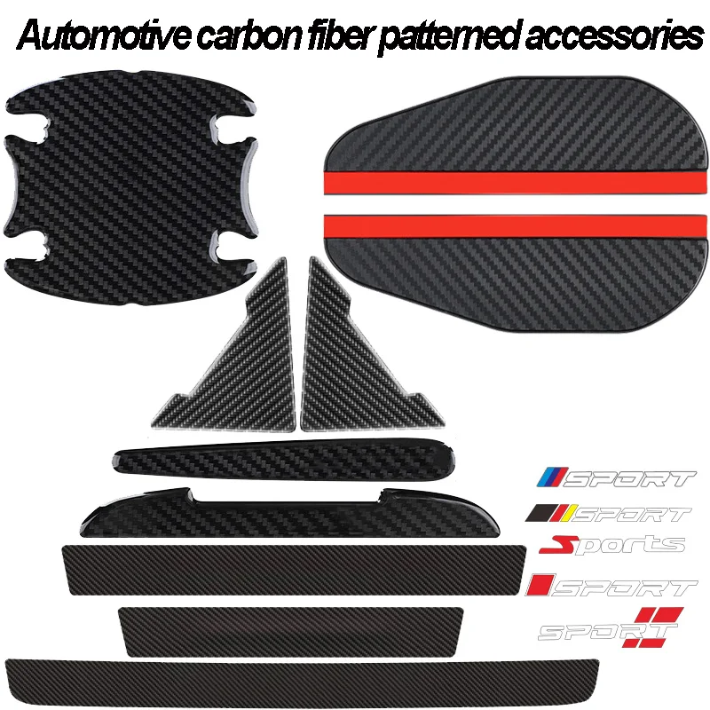 

23Pcs Carbon Fiber Pattern Car Accessories Door Bowl Handle Door Dorner Threshold Strip Trunk Strip Rearview Mirror Rain Eyebrow