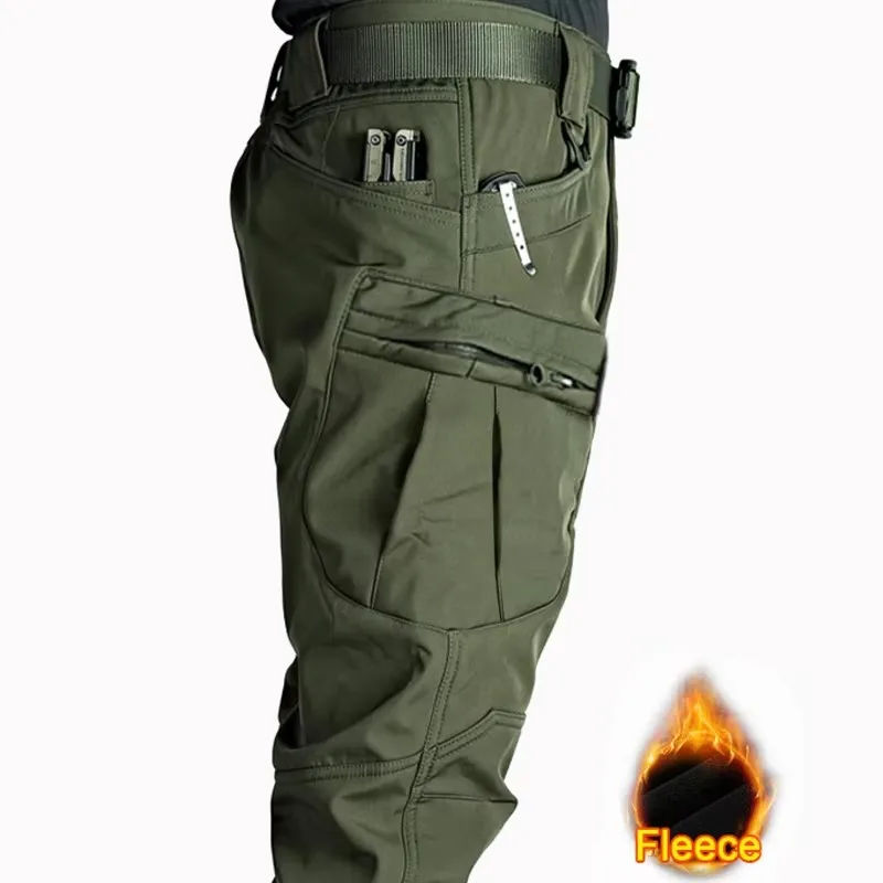 Men's Winter Fleece Cargo Pants Casual Windproof and Cold Resistant Mountaineering Hiking Multi Pocket Work Outdoor Trousers view 3