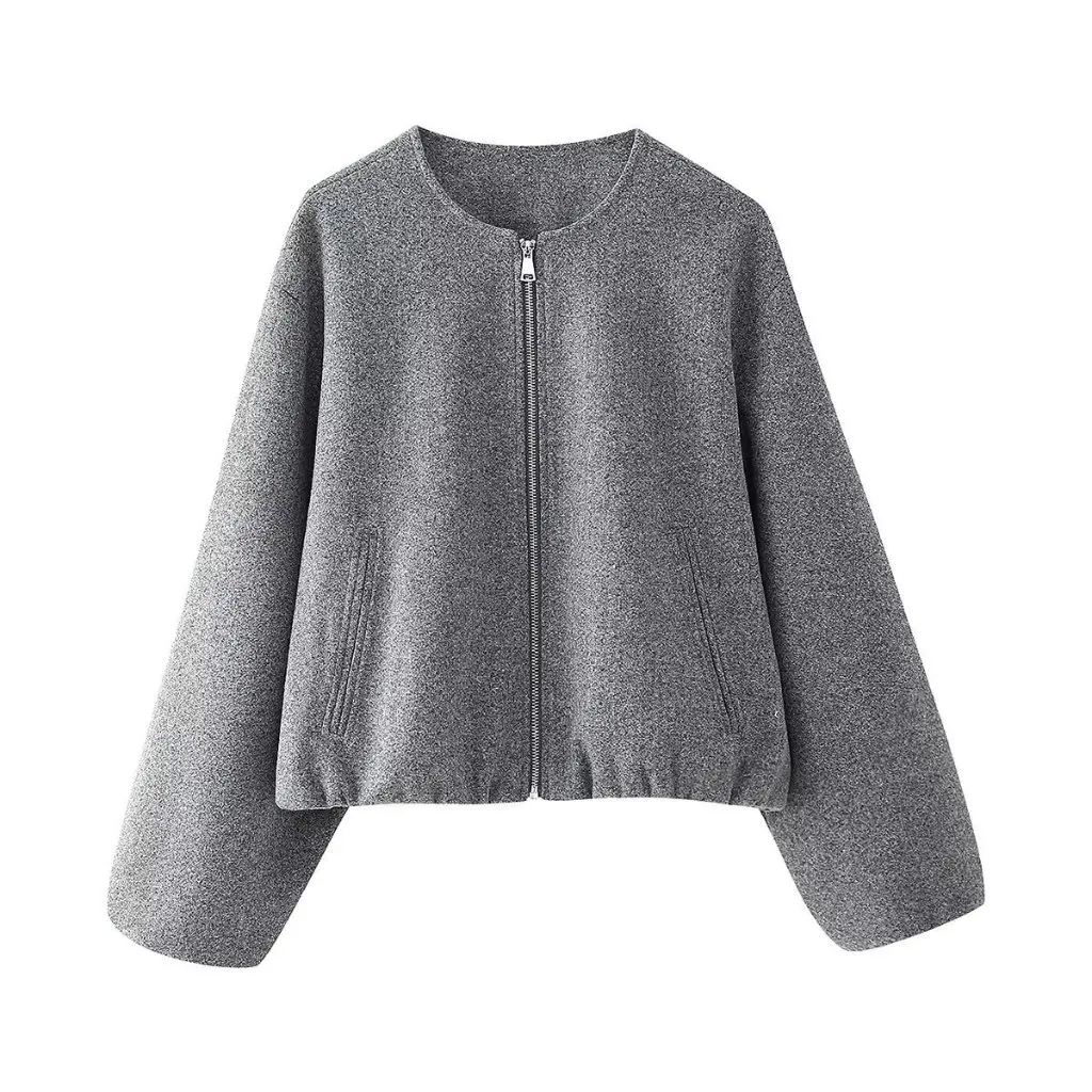 

Women's Grey Casual Soft Bomber Jacket Short Urban Style Coat European American Style Autumn New