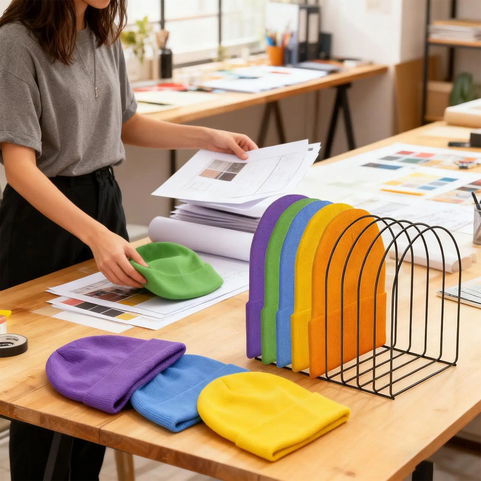 

Hat Display Rack 2 Pieces Metal Knitted Caps Storage Holder Beanie Hat Display Stand For Winter Home Entryway Tabletop Bedroom