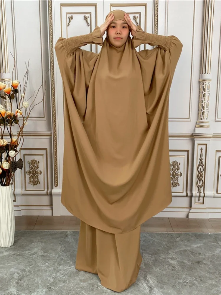 Eid com capuz muçulmano vestido feminino nida oração vestuário 2 peça jilbab saia conjunto abaya longo khimar ramadan vestido roupas islâmicas niqab