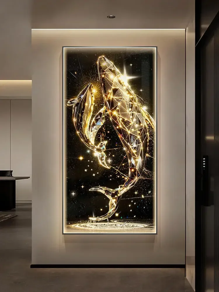 LED mural lamp whale entrance decorative painting lamp modern luxury hanging painting corridor vertical version home wall lamp