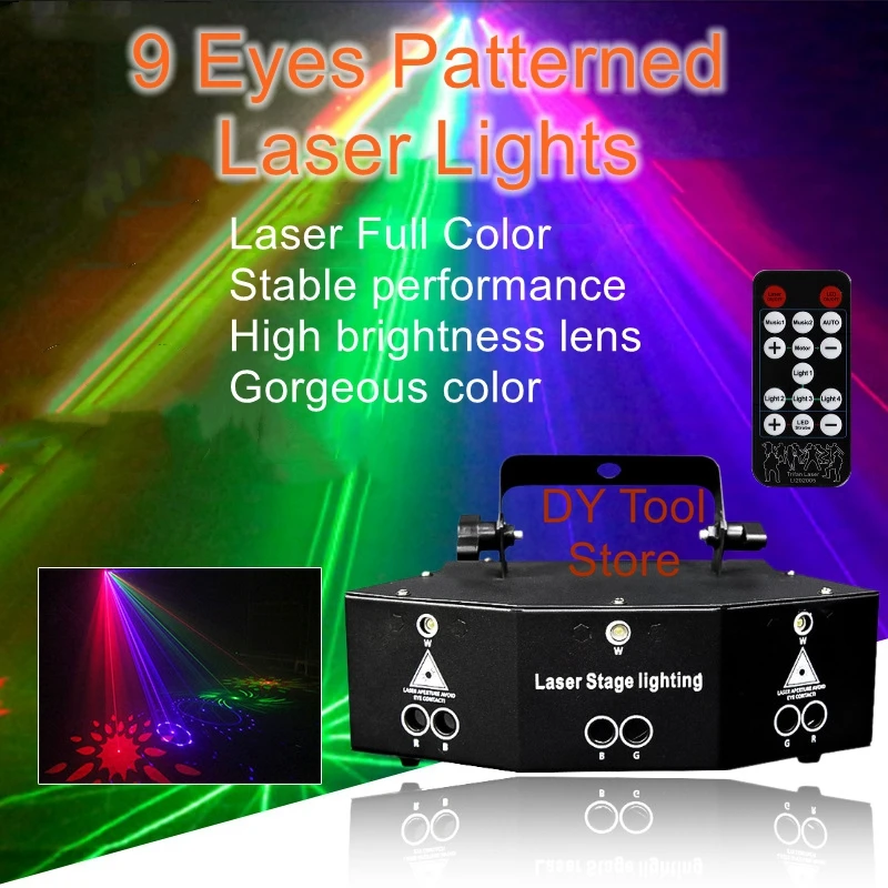 Piscando Laser Giratório Colorido, Eight-Eye Laser Light, Luz de Palco, Bar, KTV, Natal Céu Estrelado, Atmosfera Luz