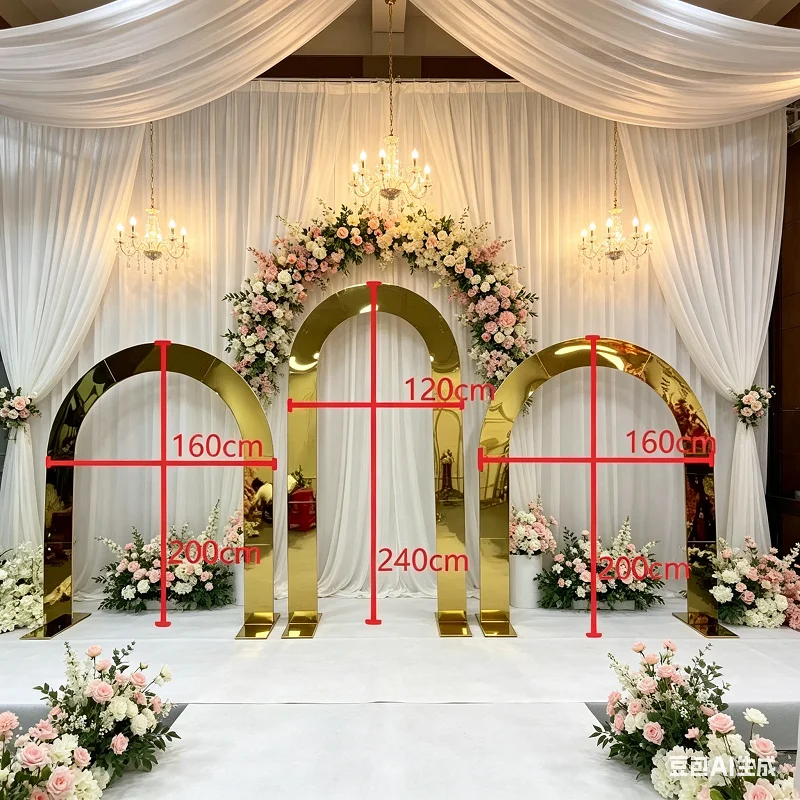 

1/3pcs wedding background flower stand wedding wrought iron props outdoor layout decorative stainless steel screen arch