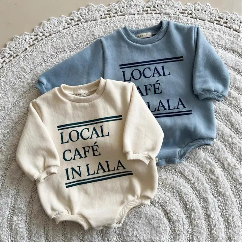 2025 شتاء جديد طفل طويل الأكمام الدافئة ارتداءها الوليد إلكتروني طباعة الصوف بذلة للطفل صبي فتاة ملابس كاجوال 0-24 متر