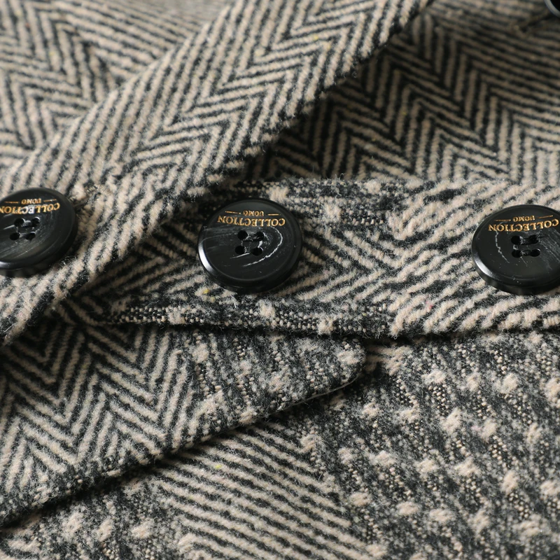 NAVIU Setelan Wanita Elegan Motif Kotak-kotak Abu-abu untuk Musim Dingin, Blazer Lengan Panjang Tebal Profesional Berkualitas Tinggi dan Celana untuk Pakaian Kerja Kantor