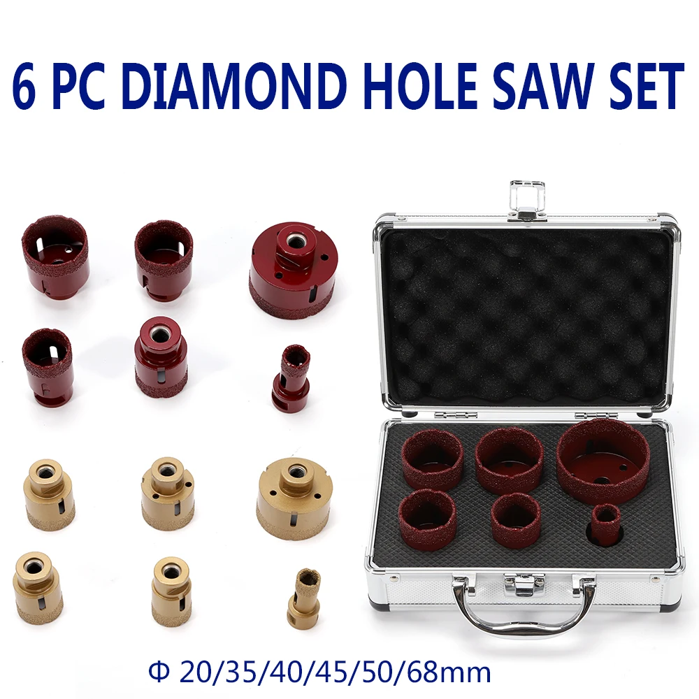 6 Partial Diamond Hole Saw Set Drill Bits M14 20/35/40/45/50/68mm