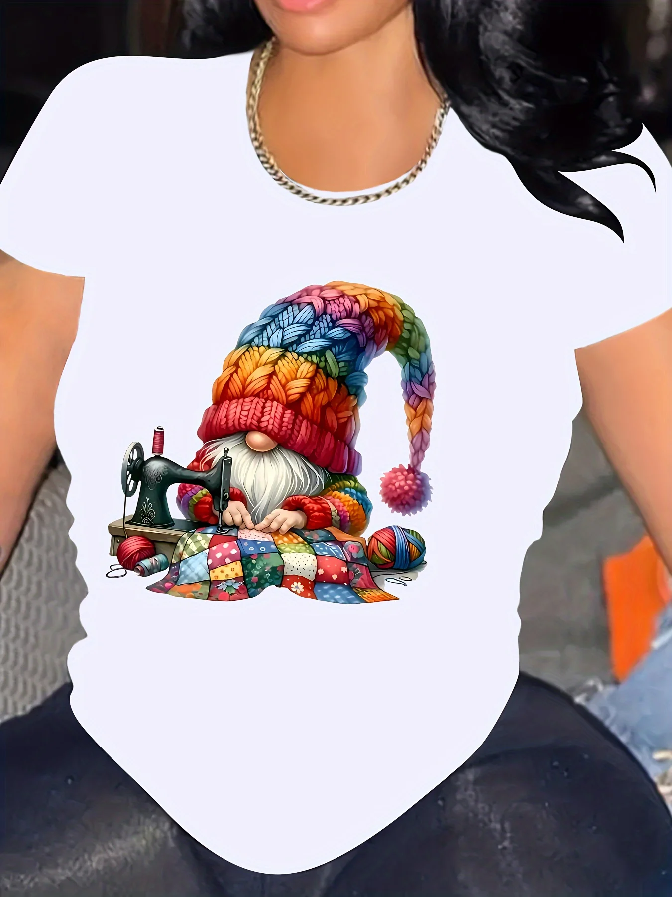 تي شيرت نسائي برسومات بطانية قوس قزح لعيد الميلاد - قميص صيفي أسود كاجوال بأكمام قصيرة Harajuku بأكمام قصيرة كاجوال