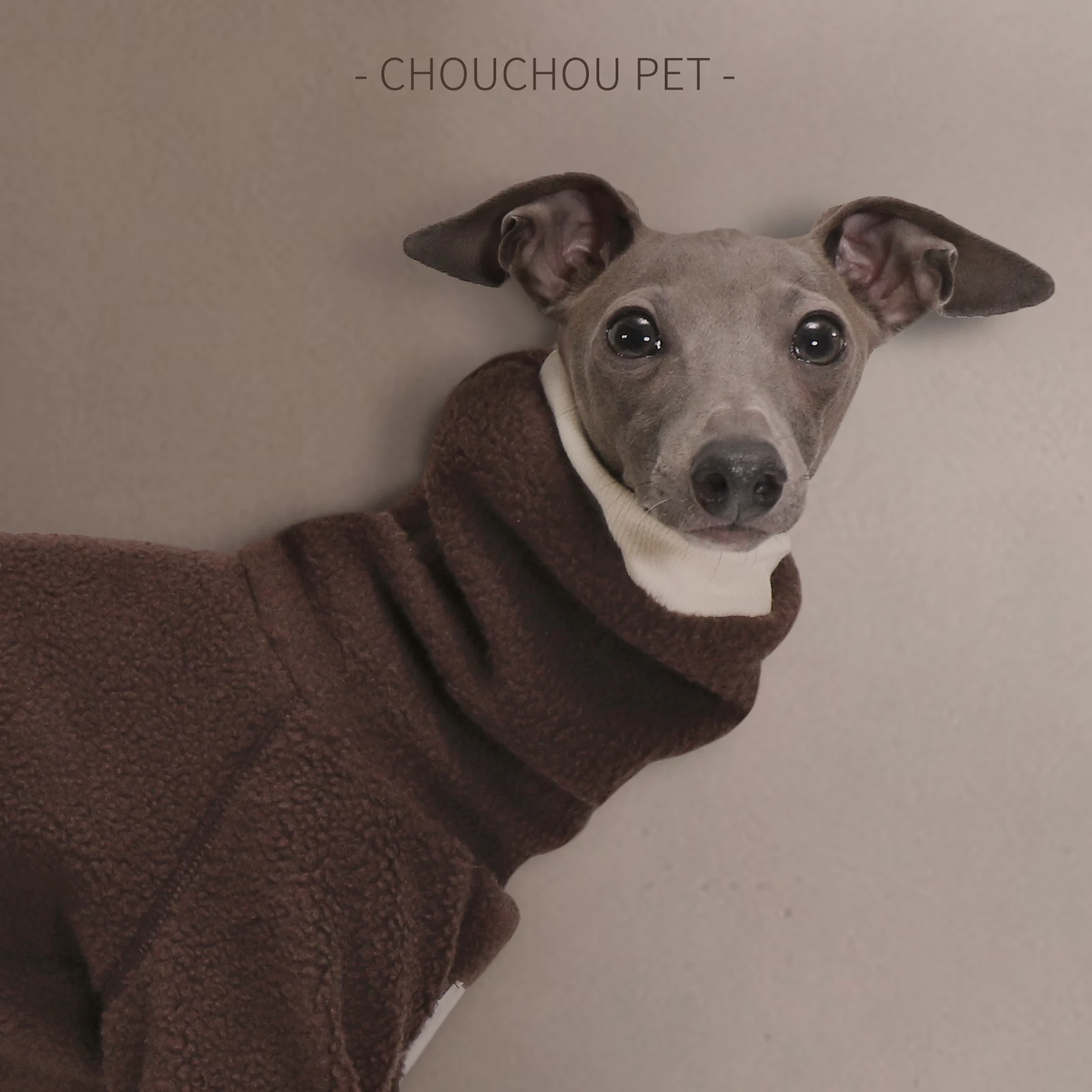 Polar Fleece Italian Greyhound Jumpsuit Warm Turtle Collar Whippet Jacket Brown