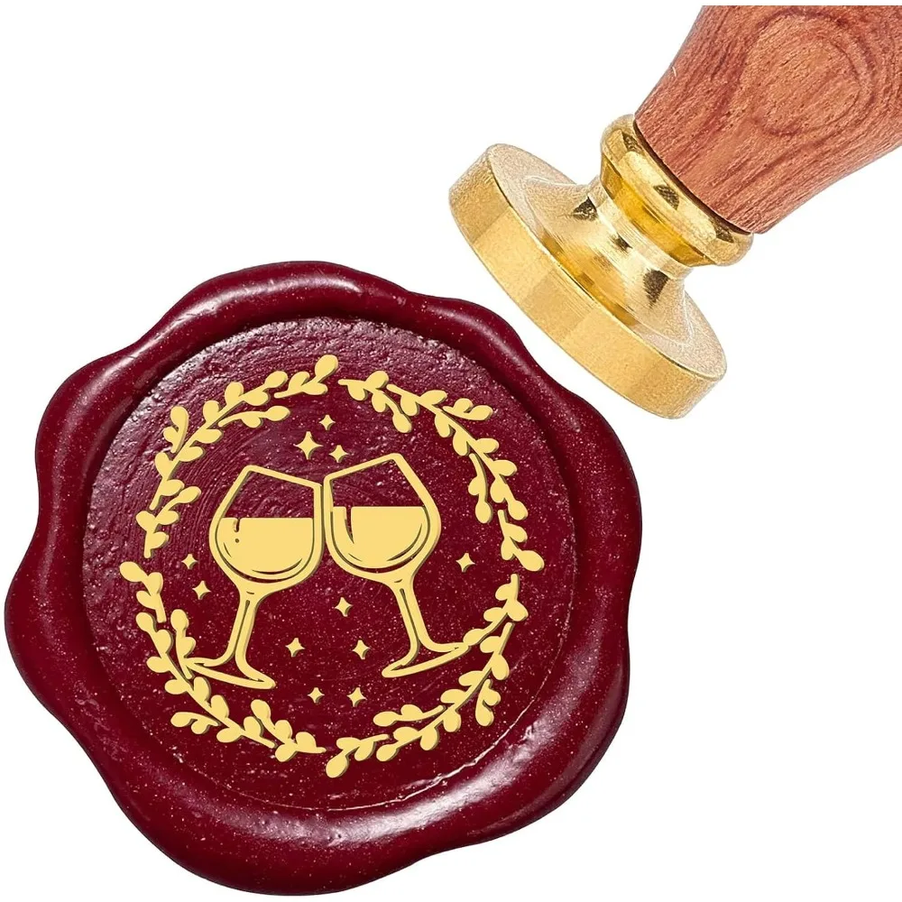 Cheers Wax Seal Stamp 25mm Wine Glasses Olive Branches Stars Sealing Wax Stamps Retro Rosewood Handle Removable Brass Head