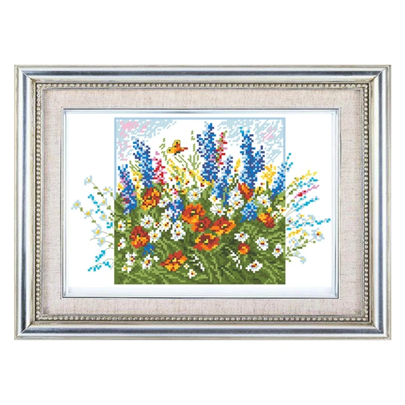 

Набор для вышивания крестиком, комплект для рукоделия, с опциональными готовыми узорами, набор для вышивания крестиком ручной работы, «Луг диких цветов Сага»