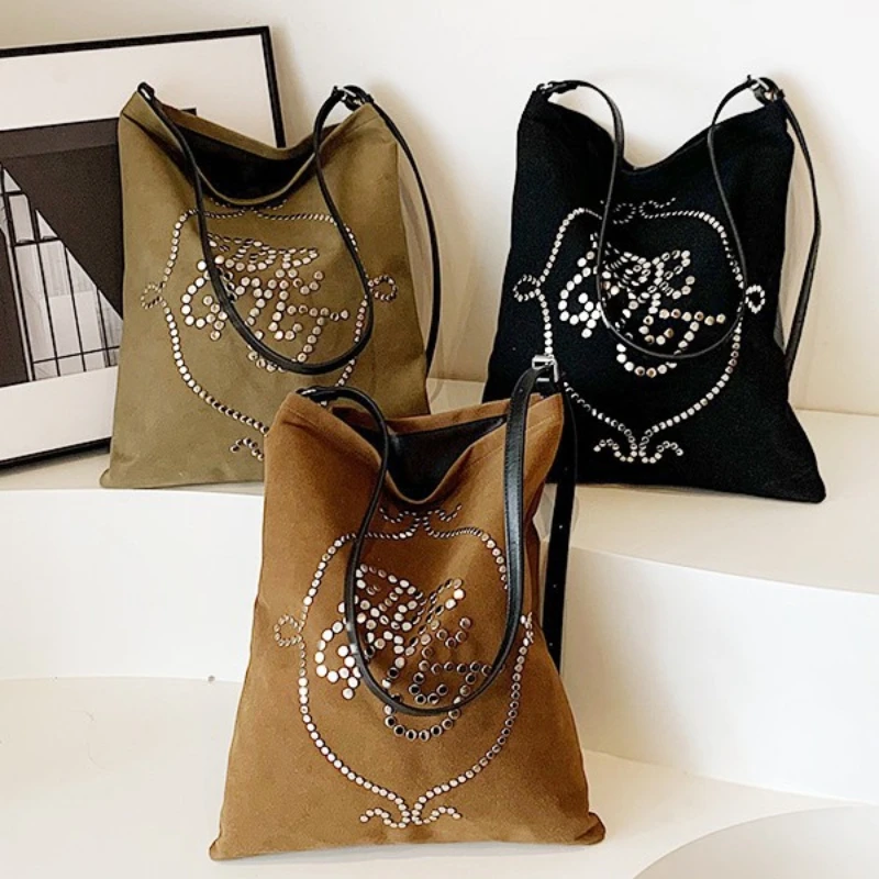 

Washed PU Crossbody Shoulder Bag,Punk Motorcycle Biker Underarm Tote Bag,Trendy Street Large Capacity Metal Decoration Handbag