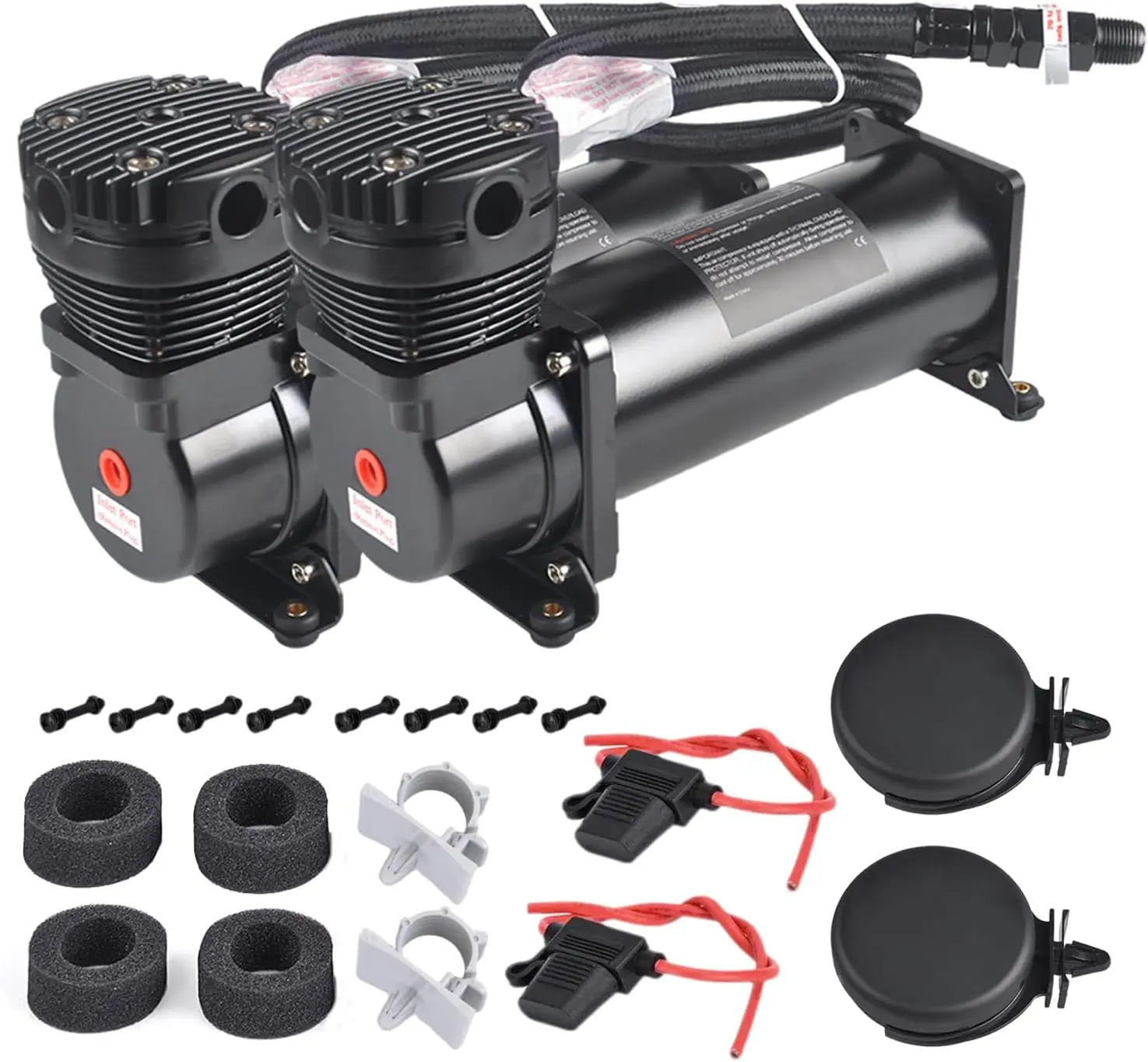 

2PCS Heavy Duty Air Train Horn & Suspension Compressor 12V 200PSI 3/8 NPT Black for Car Upgrades