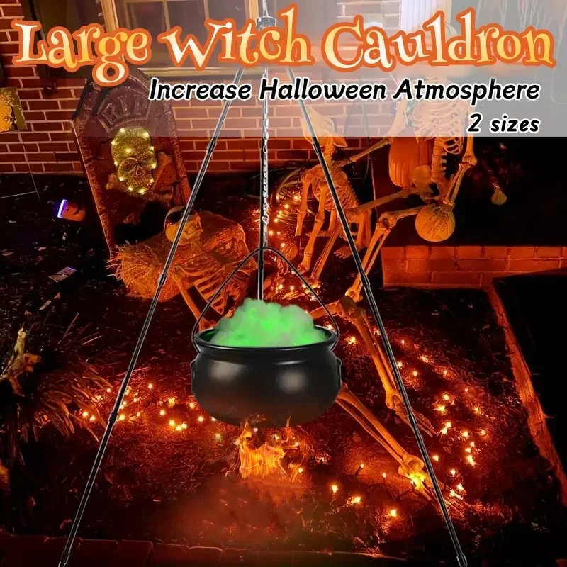 

51in Halloween Cauldron Decor Large Witch Cauldron on Tripod with Lights Black Plastic Candy Bucket for Yard Home Porch Outside