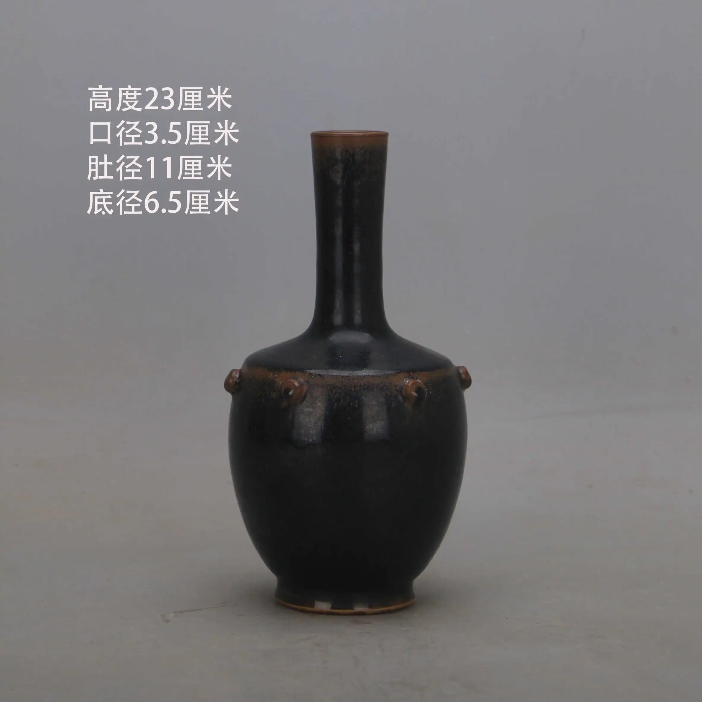 Chinese Northern Song Jian Kiln Black Gold Hare Fur Glaze Drum Nail Club Vase Porcelain Home Decor