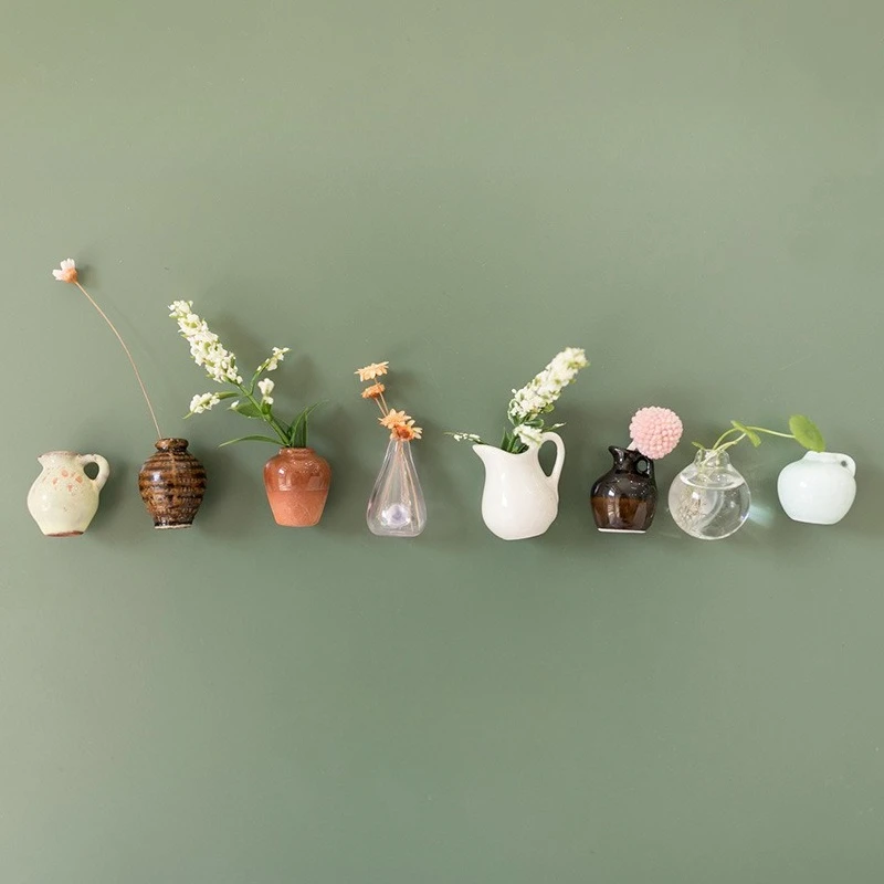 

3Pcs Mini Ceramic Vase Magnetic Sticker Ornaments Refrigerator Magnet Non-Slip Easy Install Home Decor Versatile Design No Plant