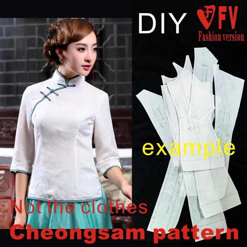 Classic Chinese Stand Collar Long Sleeve Short Style Improved Mid-Zipper Cheongsam 1:1 Real Pattern Cut Drawing BQP-11