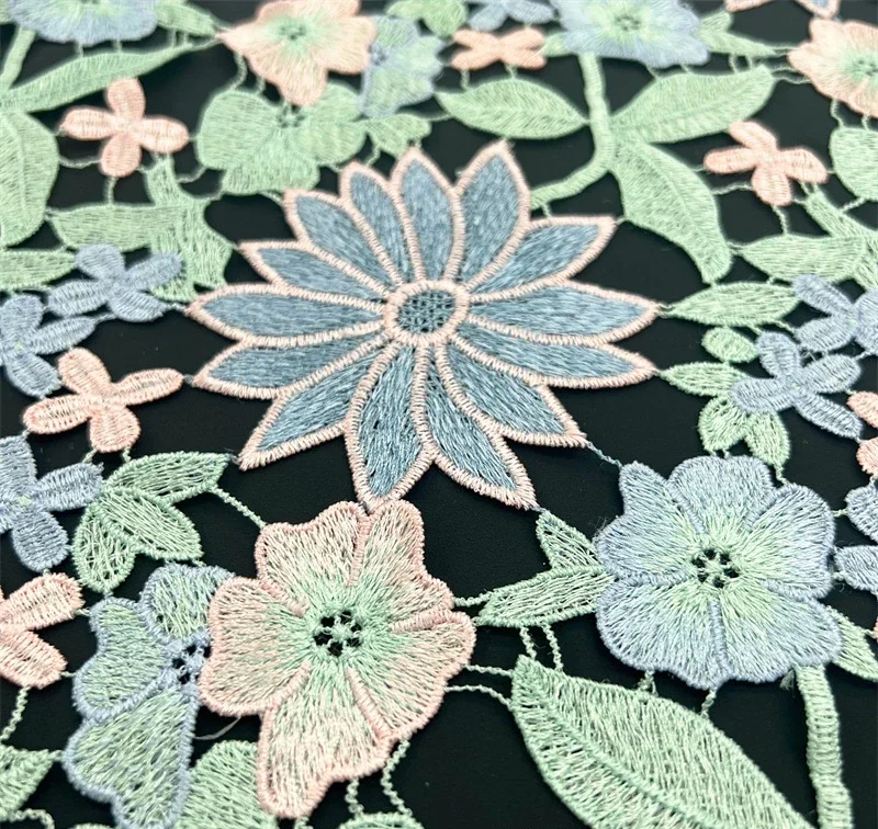 Water-soluble Flower Embroidery Fabric for Dresses Clothing DIY Multi-color Embroidery Lace Fabric