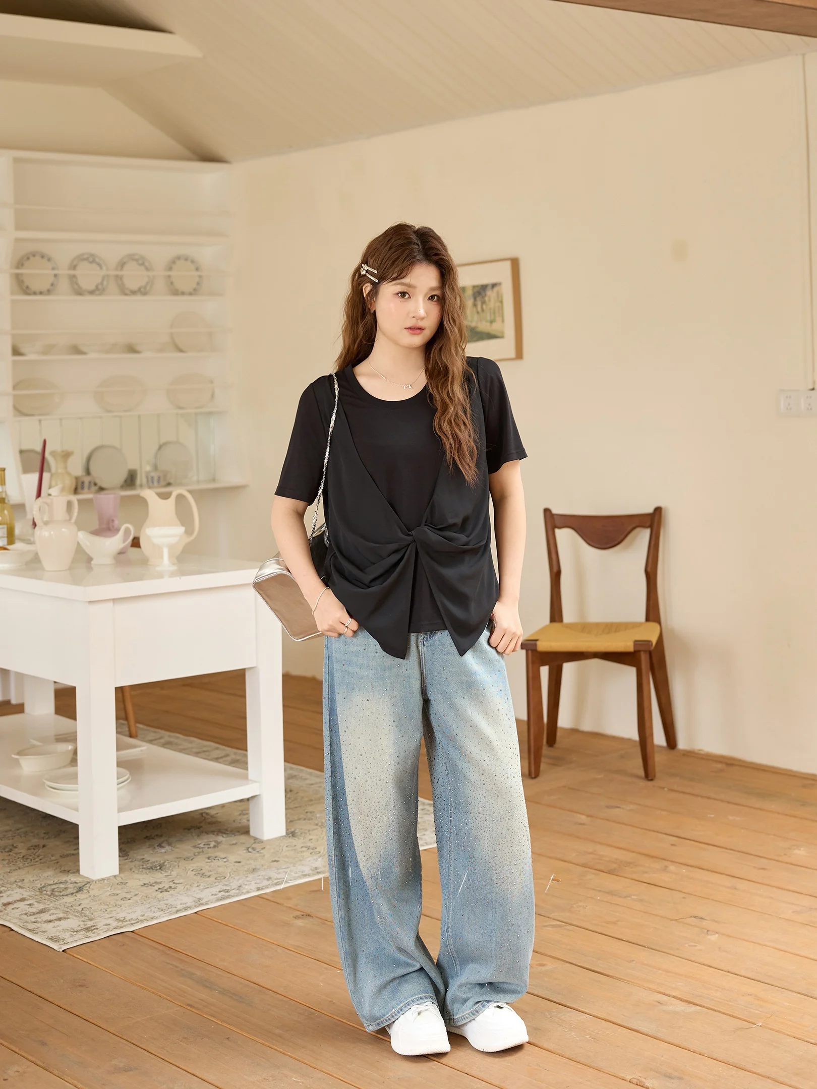 

Модные джинсы свободного кроя с кристаллами для женщин больших размеров, летние, трендовые, с бриллиантовым декором, повседневные, с высокой талией, прямые штанины