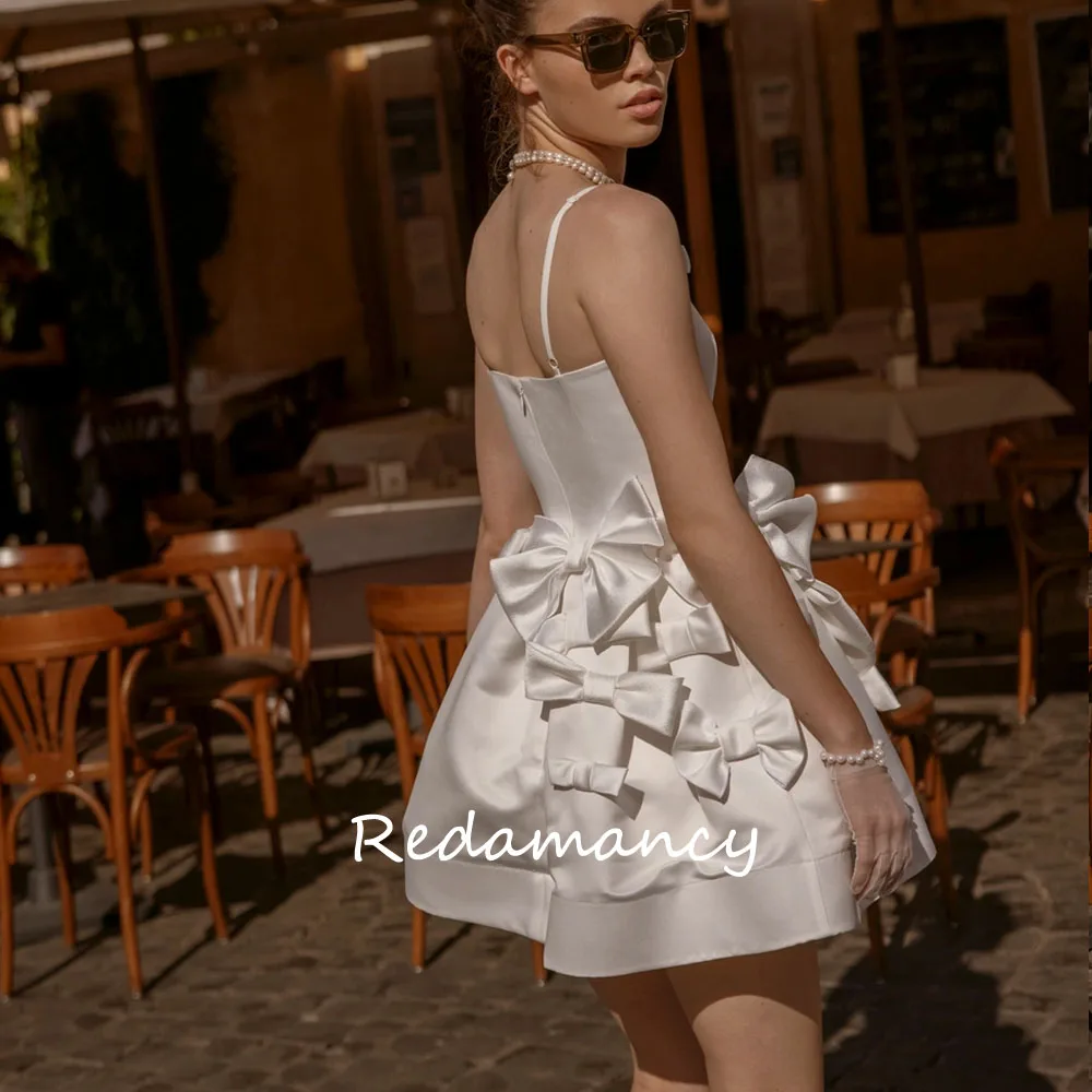 Redamancy Sexy Witte Strapless Strik Satijn A-Lijn Trouwjurken 2024 Backless Slanke Knielengte Vestidos De Novia Feestjurk