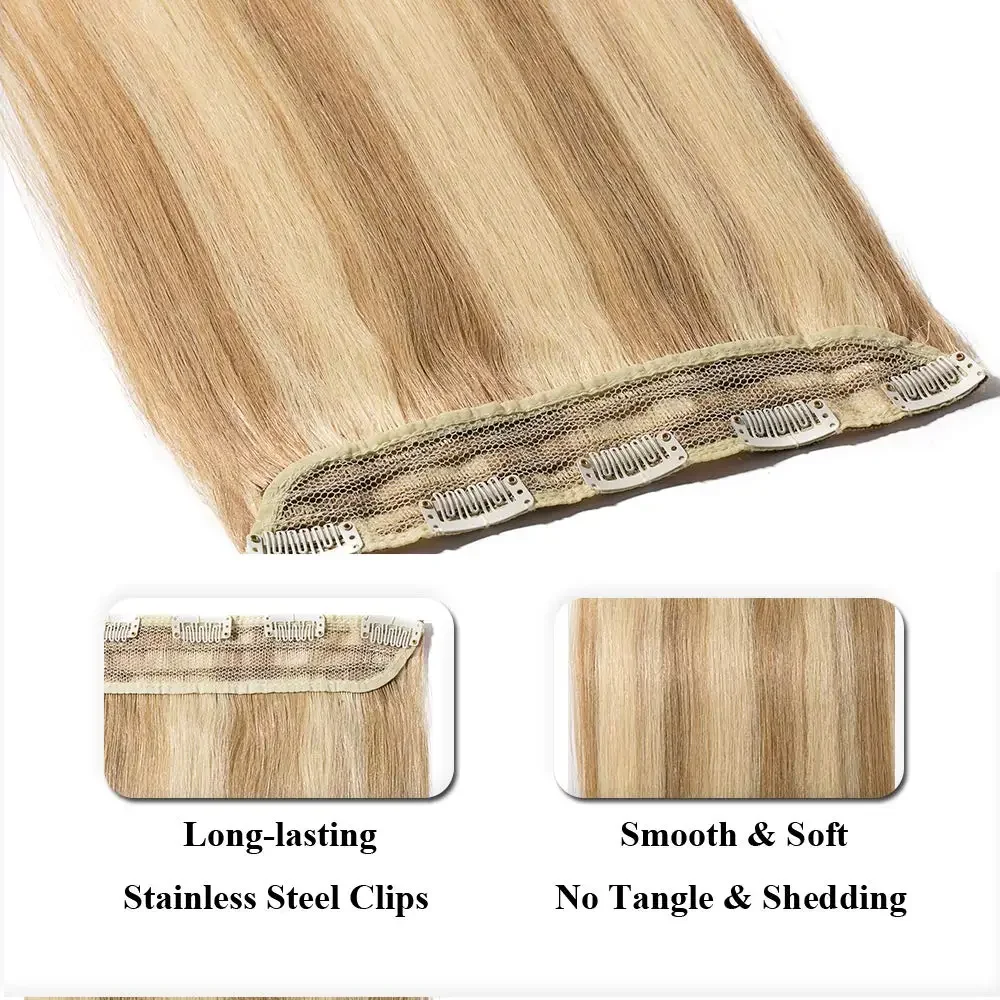 One Piece Clip in Hair Extensions Piano Color Brwon 100% Brazilian Human Hair Clip in Extensions Invisible Seamless Human Hair