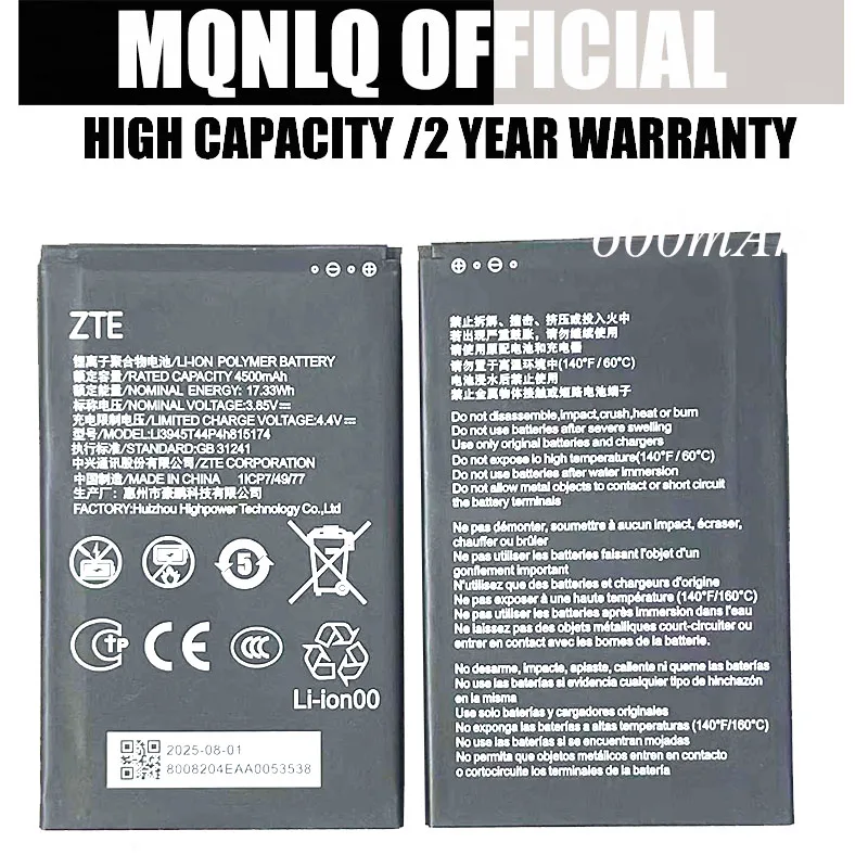 New Original 4500mAh Battery Li3945T44P4h815174 For ZTE MU5001 MU5002 5G Wifi Wifi6 Portable Wireless Router Battery Bateria