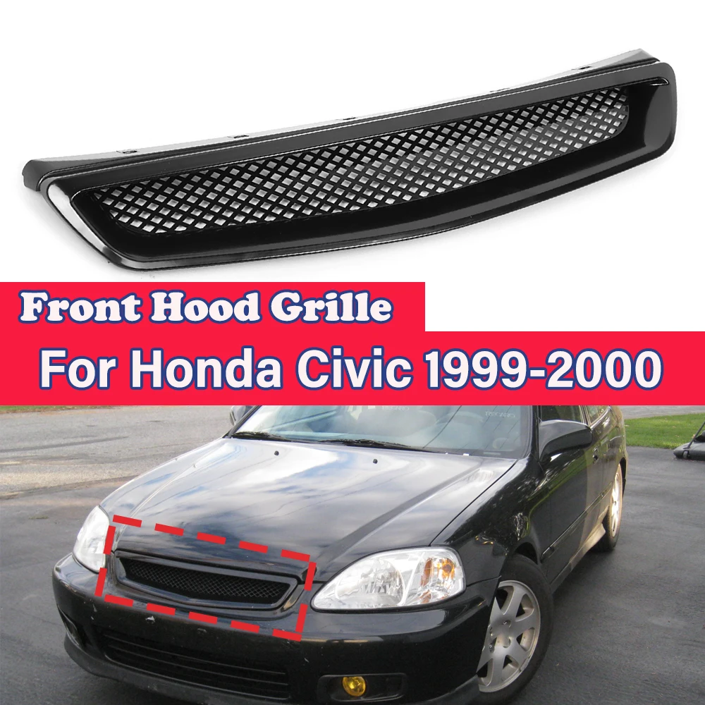 

JDM Type Black Front Hood Grille ABS Mesh Air Flow Intake Grill For Honda Civic 1999-2000