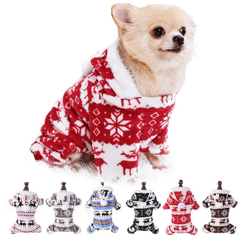 

Cute Pet Christmas Reindeer Pajamas Hooded Jumpsuit For Puppy Dog Cat Clothing Autumn And Winter Clothes Holiday Costumes