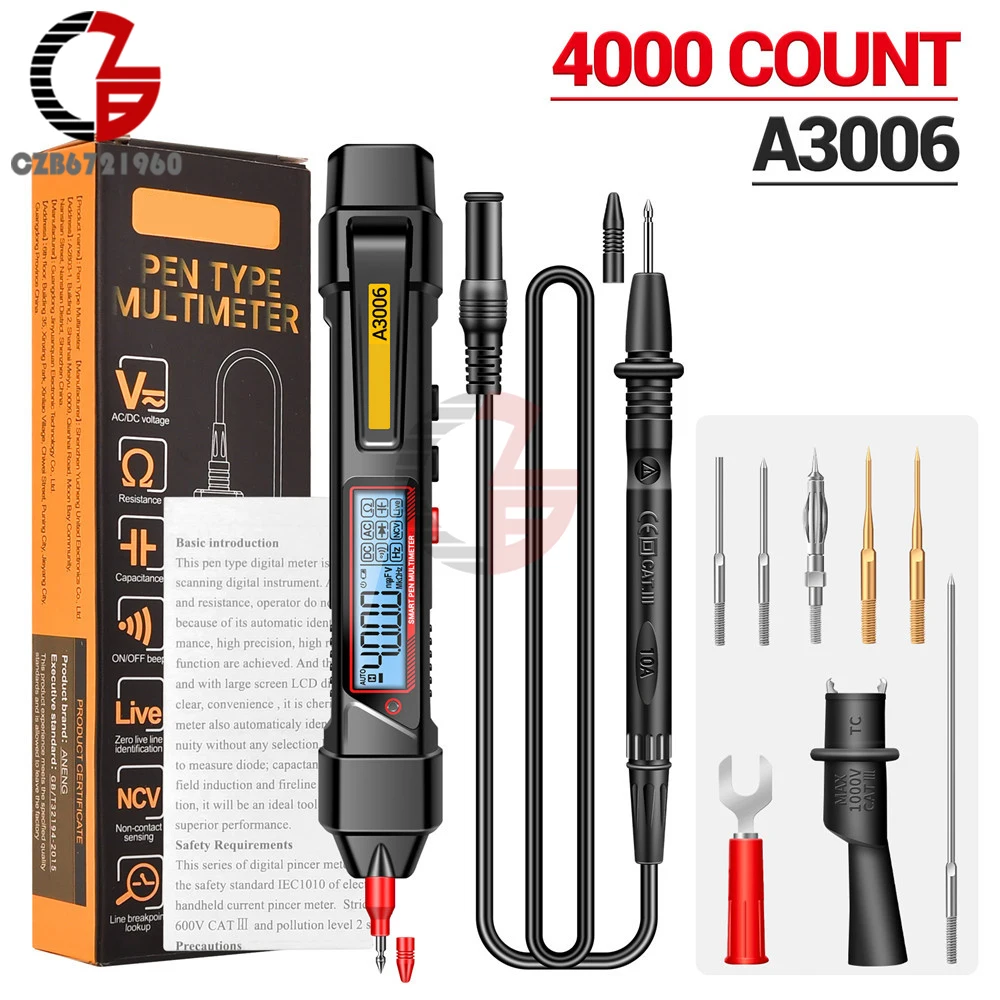 

AC/DC Voltage Tester Pen Auto NCV Induction Voltage Resistance Capacitance Hz Tester 4000 Counts Power Detector Volt Indicator