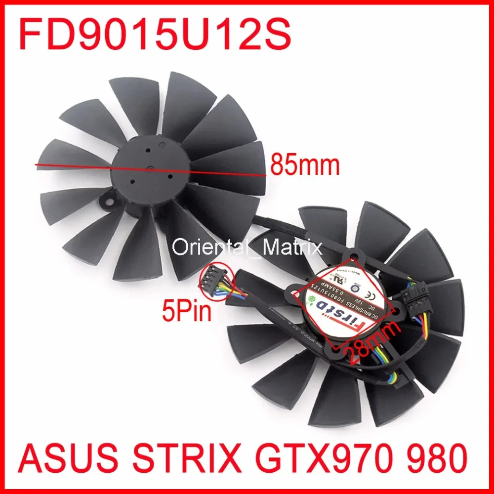 Free Shipping 2pcs/Lot FD9015U12S 85mm 28x28x28x28mm 12V 0.55A 5Pins For Asus Strix GTX970 GTX980 Graphics Card Fan