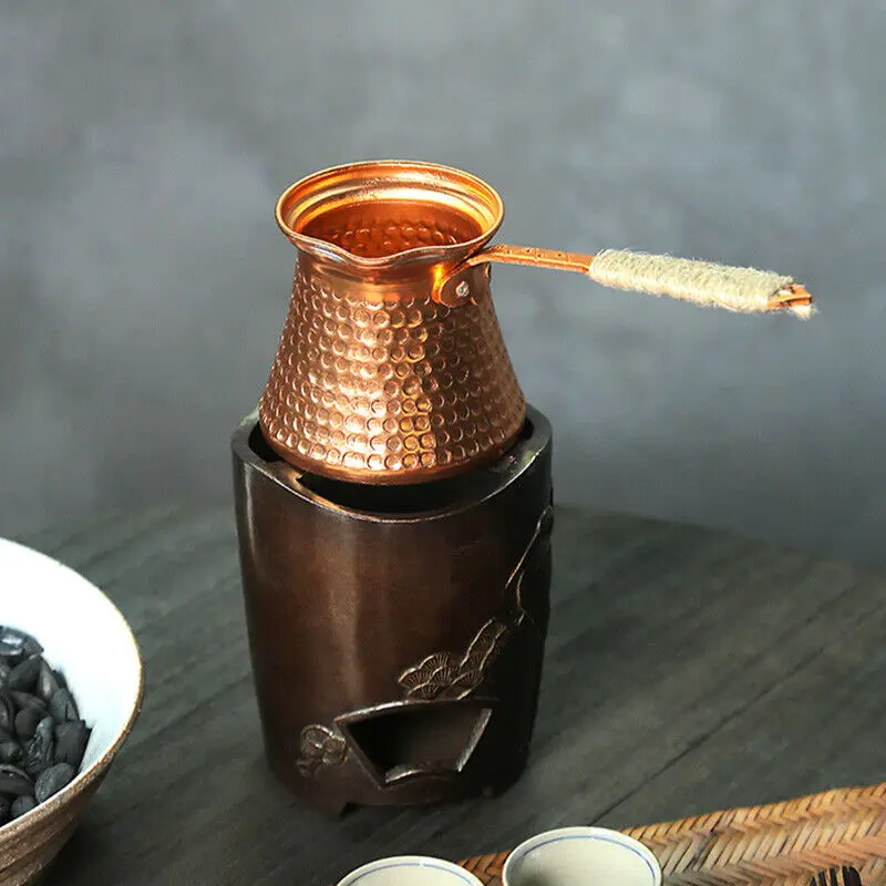 Coffee Pot Antique Copper Turkish Copper Coffee Pot Stove Top Milk Warmer Tea Container Brass Handle Coffee Accessories New view 3