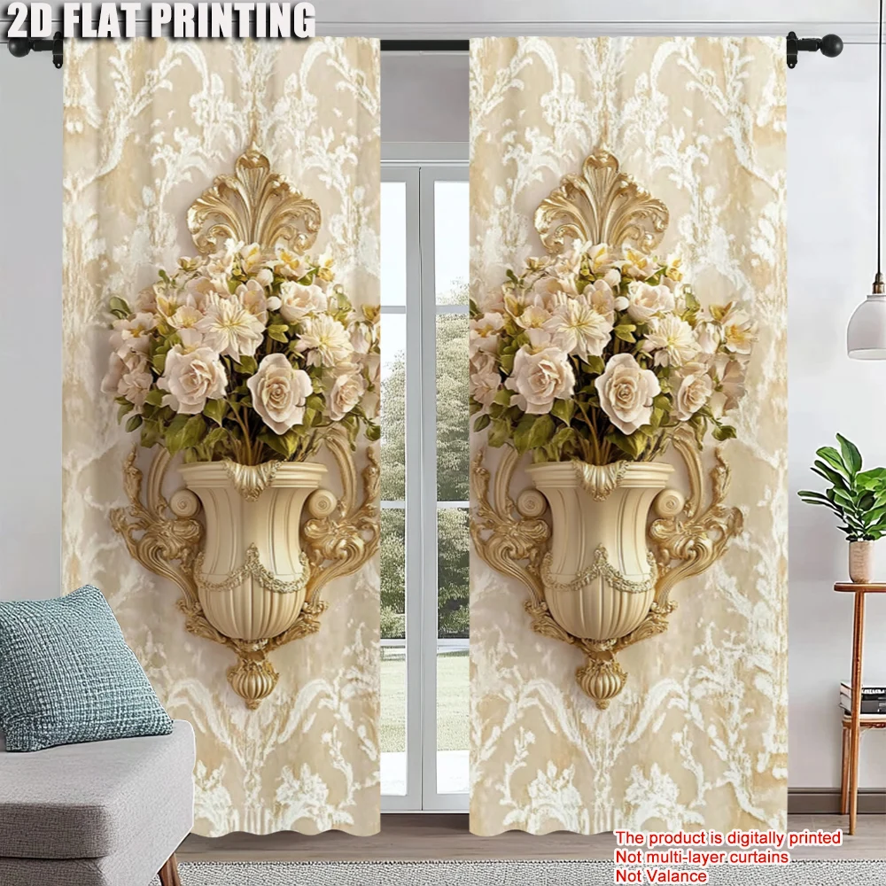 

2pc, Scene Curtain Western classical vase printing Fabric,Without Electricity Holiday Decorations for Window art/Party