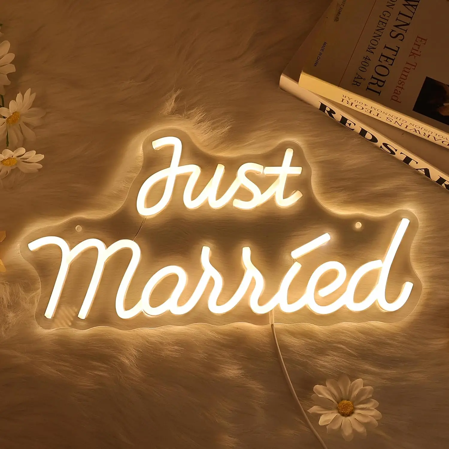 

Неоновая вывеска «Just Married» с USB-питанием, регулируемая светодиодная настенная лампа с теплым свечением для свадьбы, годовщины, спальни, домашнего декора, романтический подарок для пар