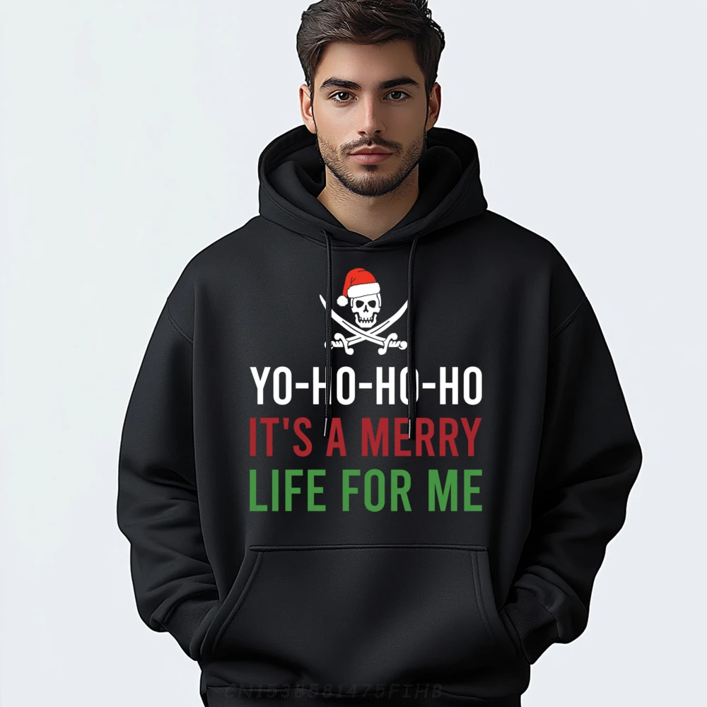 

Pirate Skull Christmas Merry Life For Me Boys Black Hoodie Graphic Tees Eco-Friendly And Healthy Sweater Christmas