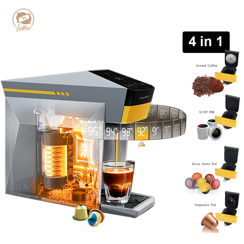 icafilas 4-in-1 Coffee Maker Hot/Cold Dolce gusto Nespresso Machine k cup Pod Ground Cappuccino Espresso Coffee Machine cafetera