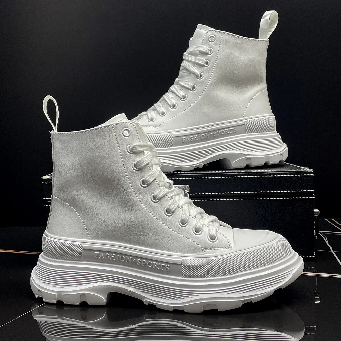 

Men's High Top Boots Thi Bot High Rise oes Spring 8cm Heightening Insole Casual oes European Trendy Brand White