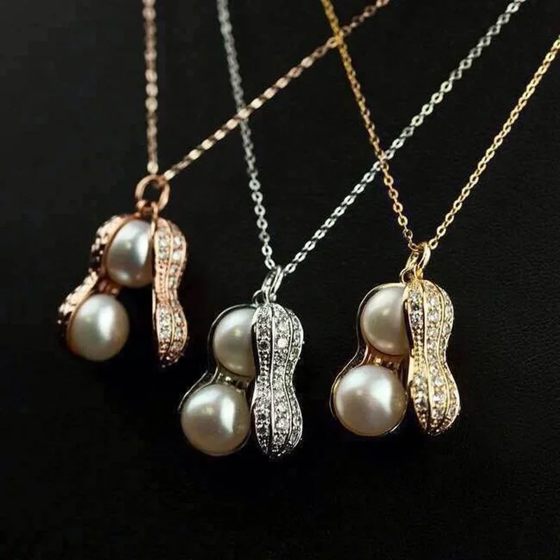 

Fashion Pearl Peanut Necklace Women's High-end Crystal Pendant Collar Sweater Chain Best Friend Birthday Party Girl Jewelry Gift