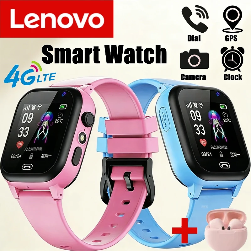 Lenovo Smart Watch Earphones Q15C SOS Wifi GPS Location Video Call Electronic Watch Card Camera Waterproof School For Kids Gift