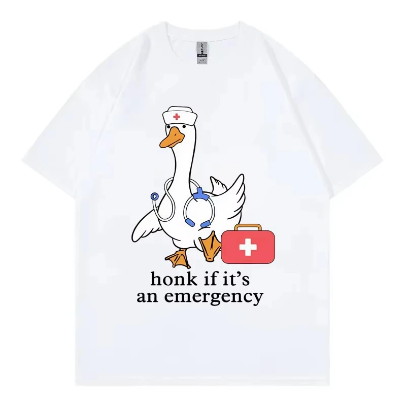 Honk إذا كان ممرضة طوارئ مضحك سخيف أوزة ميمي تي شيرت جودة عالية موضة تي شيرت للجنسين عادية فضفاض تي شيرتات قطن
