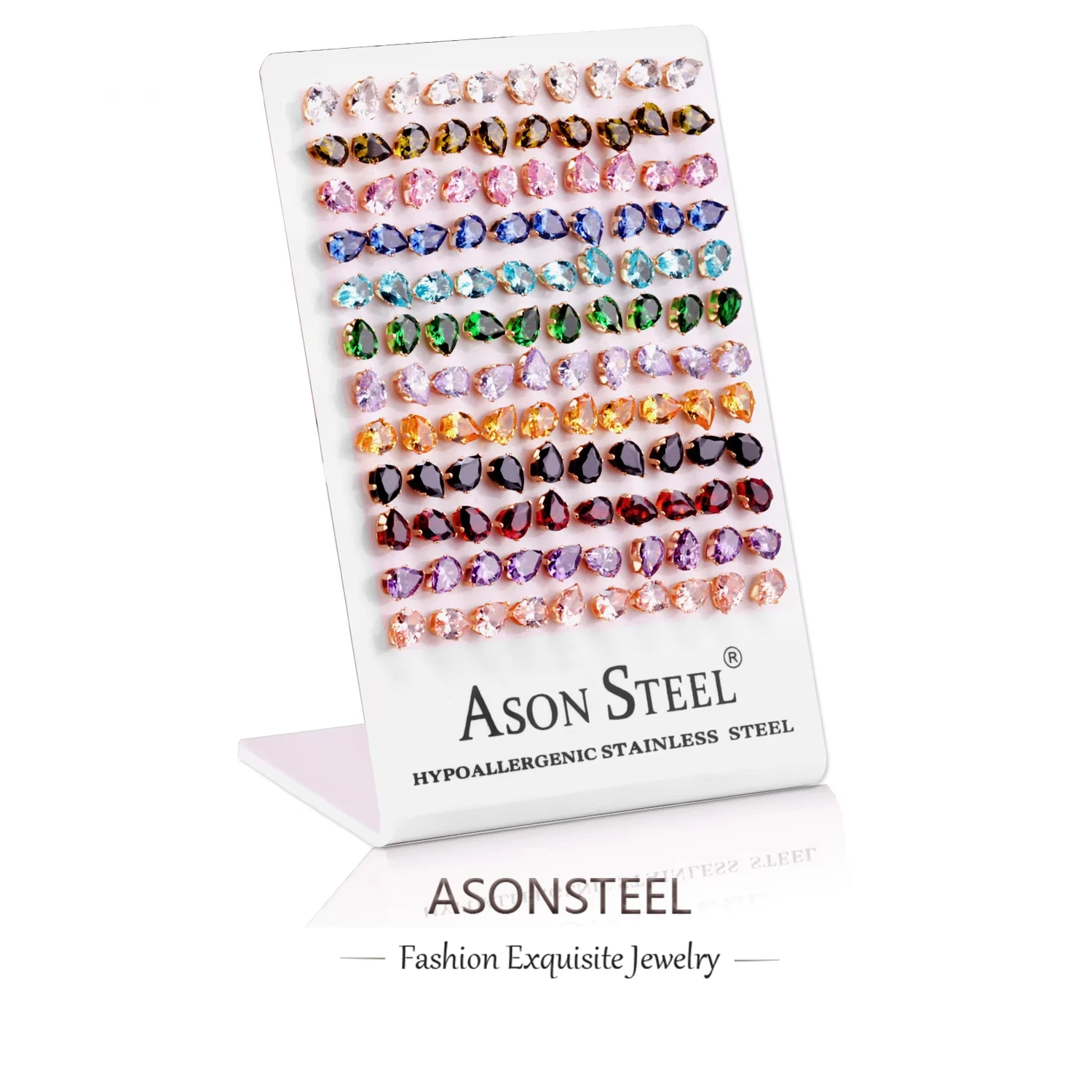 ASONSTEEL Wholesale 60 Pairs/lot Colorful Oval Cubic Zirconia Stud Earrings Stainless Steel Fashion Earring Jewelry Dazzling