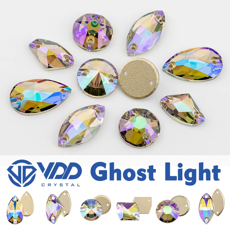 VDD Ghost Light Neue Fantasie-Farbgläser zum Aufnähen, hochwertige AAAAA-Kristall-Strasssteine mit flacher Rückseite zum Nähen – Detail 1