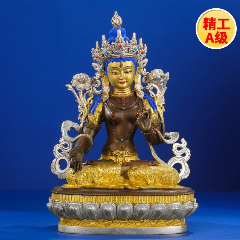 High grade Buddha statue Asia Nepal Tibet HOME temple bless safe healty good luck Gilding white Tara Guan yin buddha statue
