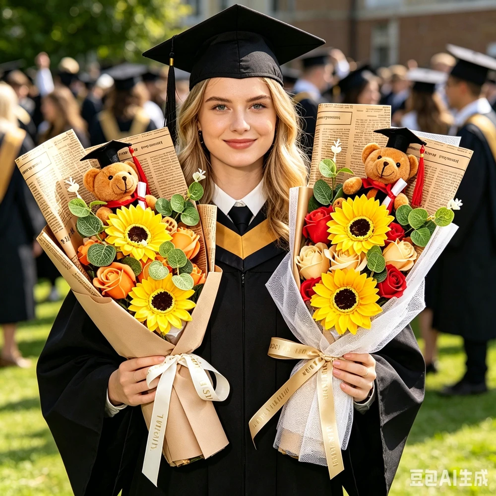 1pcs Doctoral Bear Artificial Rose Flowers Bouquet With Box Handmade Eternal Flower Soap Flower Bouquet for Graduation Birthday