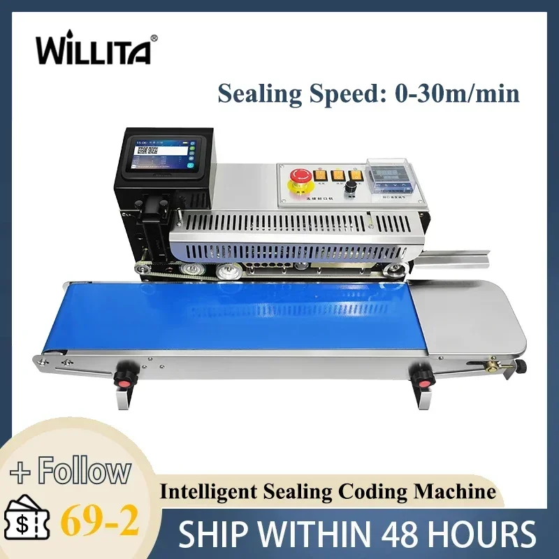 

WILLITA Intelligent Sealing and Coding Inkjet Printer Automatic Continuous Band Sealer Whole Stainless Steal Frame up to 30m/min