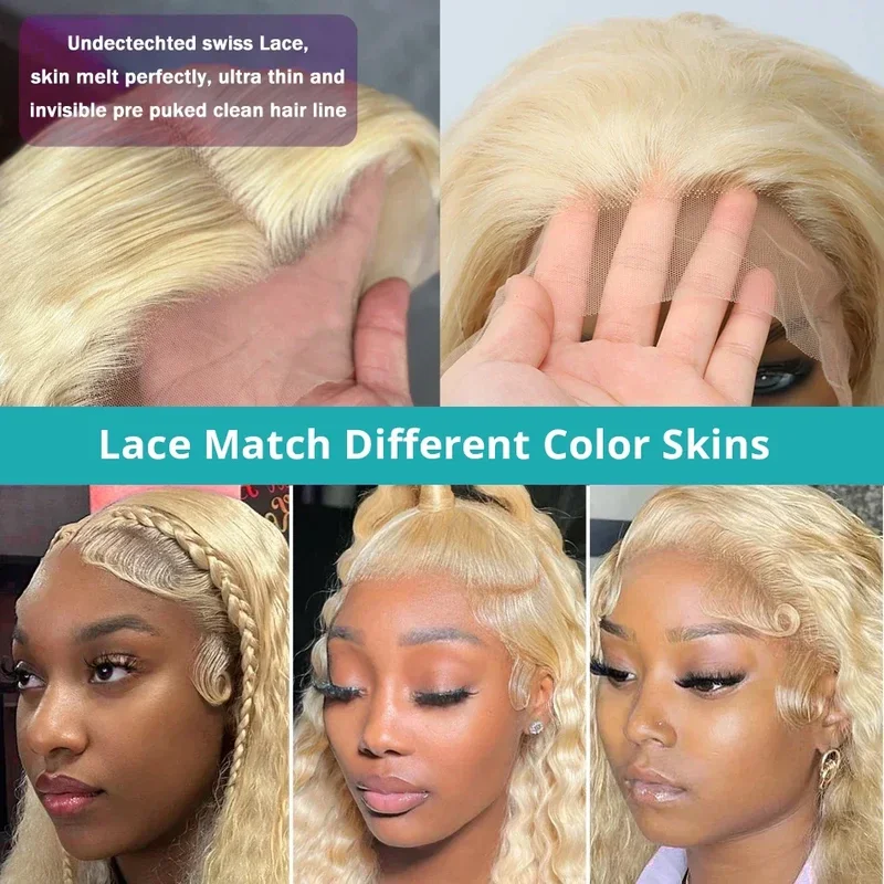 613 Honey Blonde Deep Wave Lace Frontal Wig Brazilian PrePlucked Curly 13x4 13x6 HD Transparent Lace Front Human Hair Wig