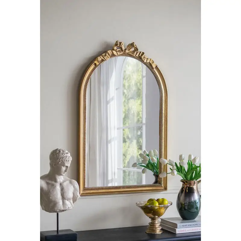 

23.6 Inch by 37.3 Inch Baroque Style Gold Arch Mirror for Home Décor