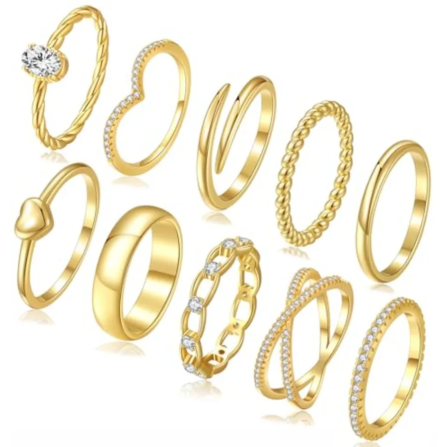 

PLOMFOV Stackable Rings for Women Non Tarnish 14K/ Plated Stacking Dainty Thumb Cubic Zirconia Ring Stack Set Pack Statement Pr